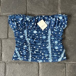 Free People Scottie strapless printed tube top blue